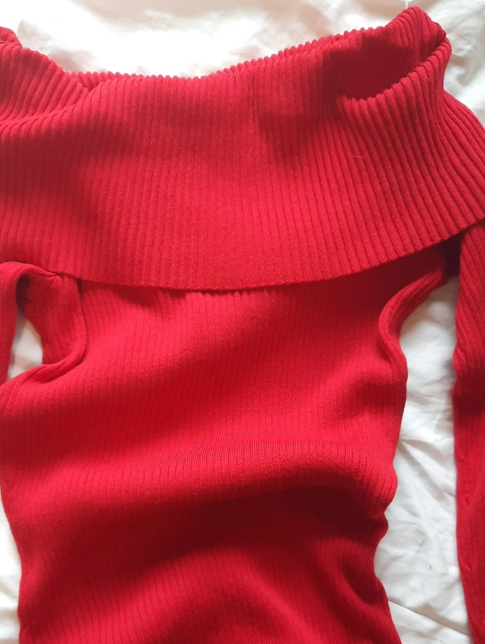 Red Off-Shoulder Ribbed Sweater Dress - Women